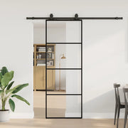 Porta Scorrevole con Ferramenta Nera 76x205 cm in Vetro ESG 3375856