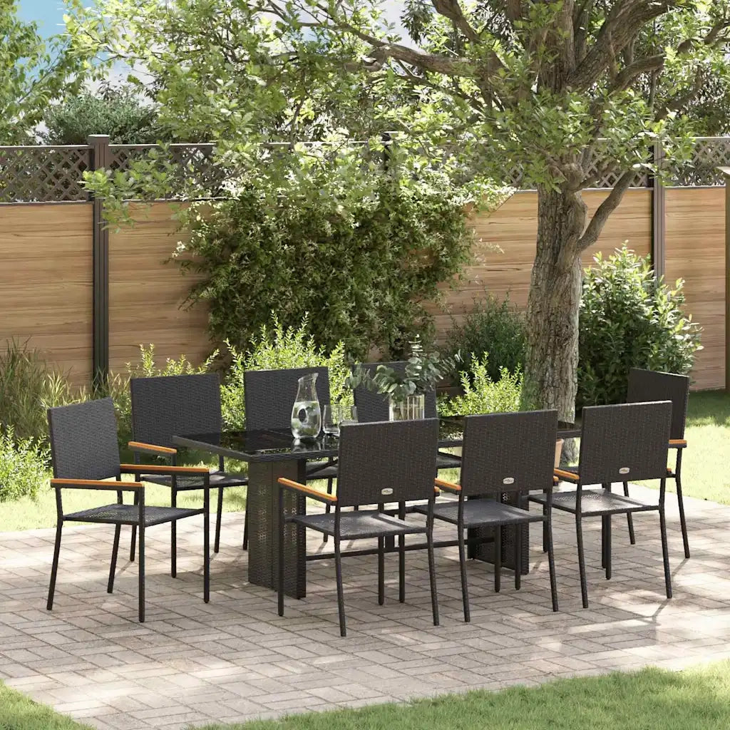 Set da Pranzo per Giardino 9 pcs Nero polyrattan