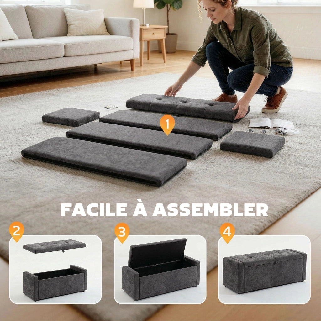 Pouf Contenitore ¨C Minimal ¨C Grigio Scuro 122x48x44 cm