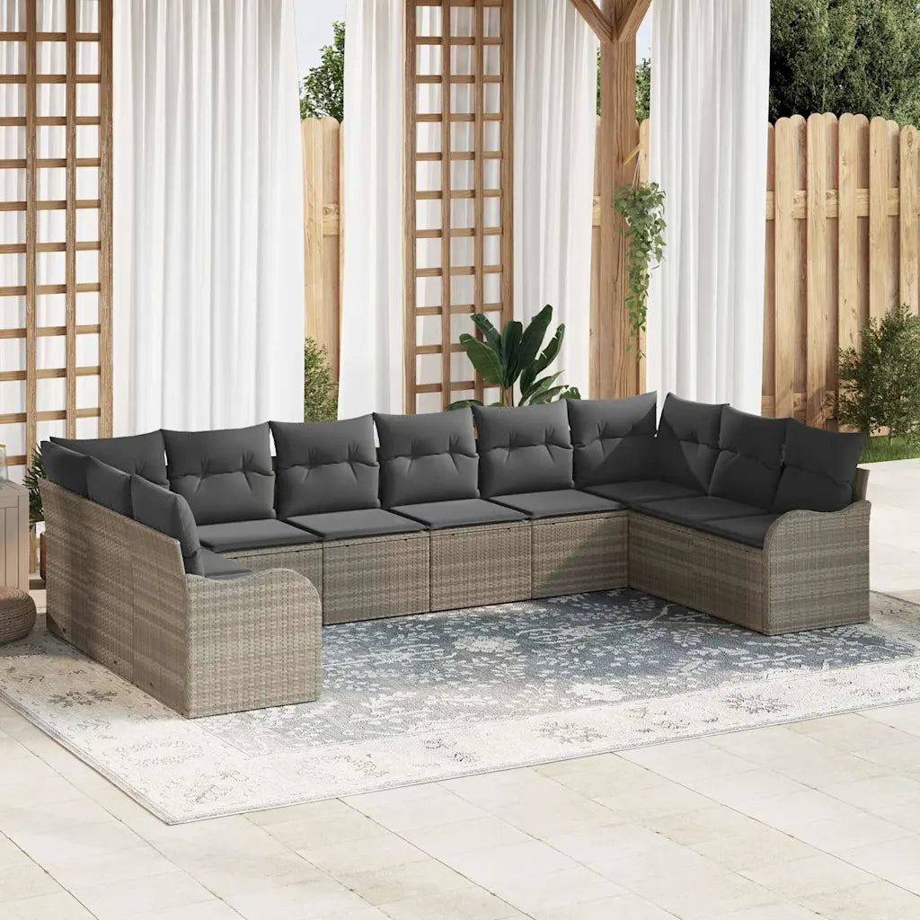 Set Divano da Giardino 10 pcs Grigio chiaro Poly Rattan