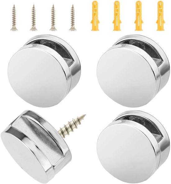 Set di agganci per montaggio completo - Montaggio a muro - Materiale metallico/plastico - 4 pezzi - Argento - Installazione sicura - Agganci per specchio