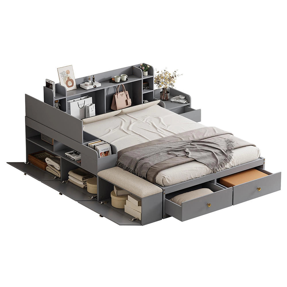 Letto combinato - Xylo - 140x200 cm contenitore grigio