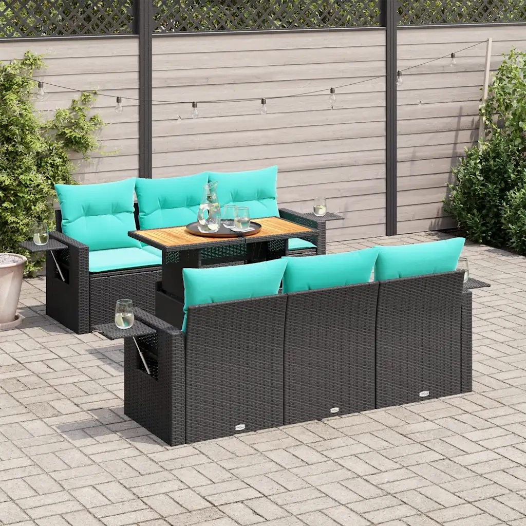 Set Divani da Giardino con Cuscini 7pz Nero Polyrattan 3327109