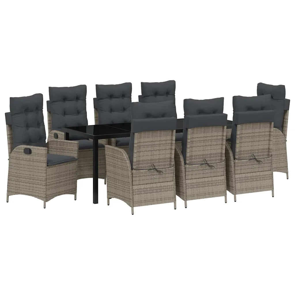 Set da Pranzo per Giardino con cuscino 9 pcs Grigio polyrattan 3380504