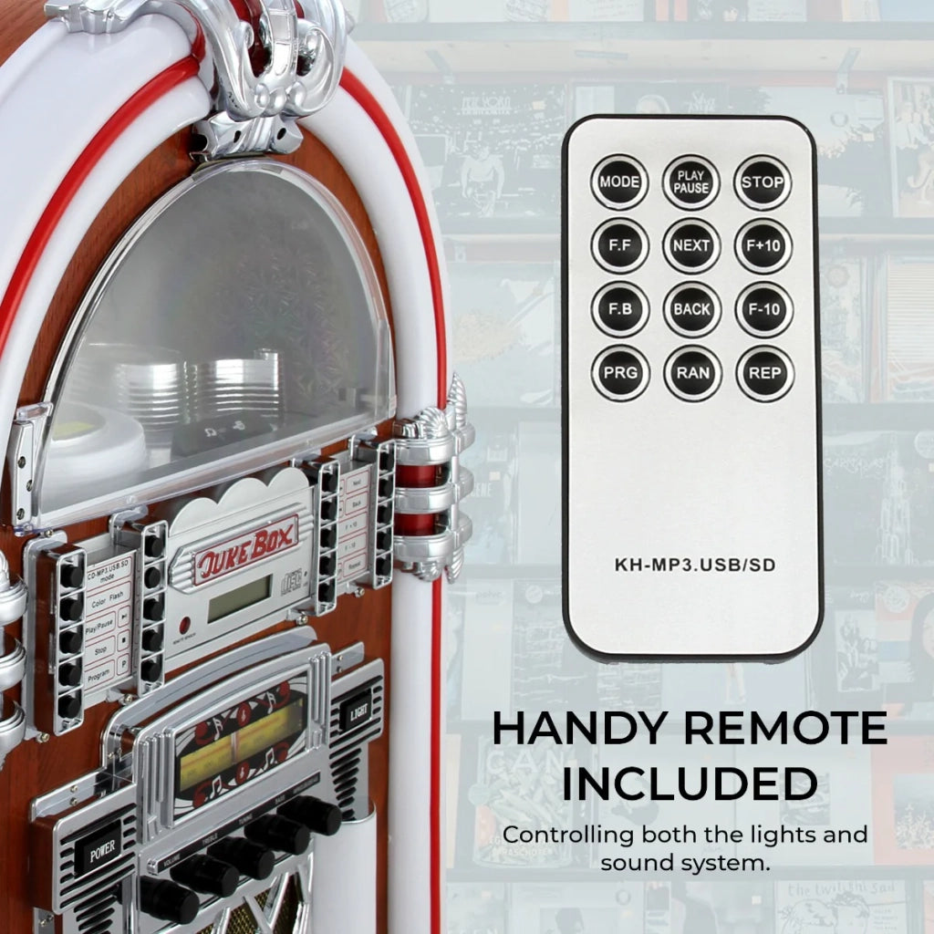 Jukebox Retro Anni 50 con CD, USB, Memory Cards SD/MMC, Radio, Bluetooth e Aux