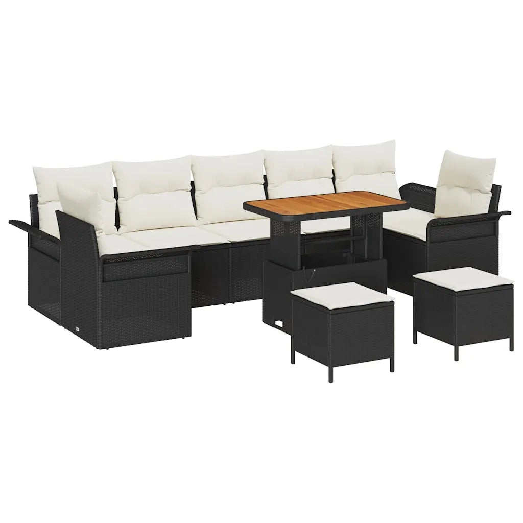 Set Divano da Giardino con cuscino 10 pcs Nero e Crema