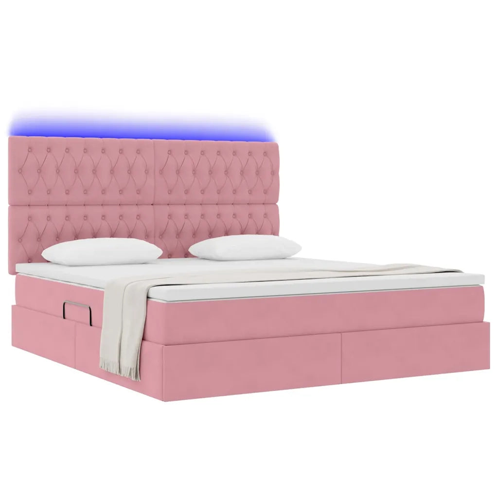 Letto con contenitore e LED con led Rosa 180 x 200 cm Velluto