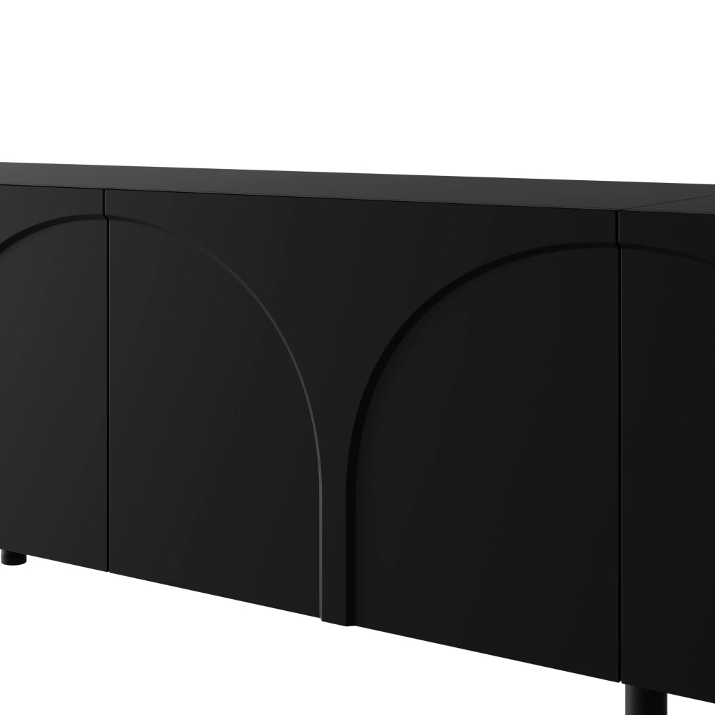 Mobile porta TV con 4 ante e 2 vani separati, piedi in metallo, per soggiorno, in MDF e PB, nero, 180 × 35 × 49 cm