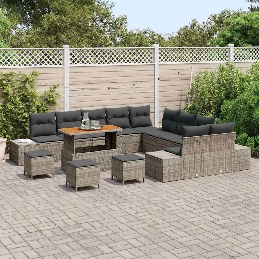 Set Divano da Giardino con cuscino 14 pcs Grigio polyrattan