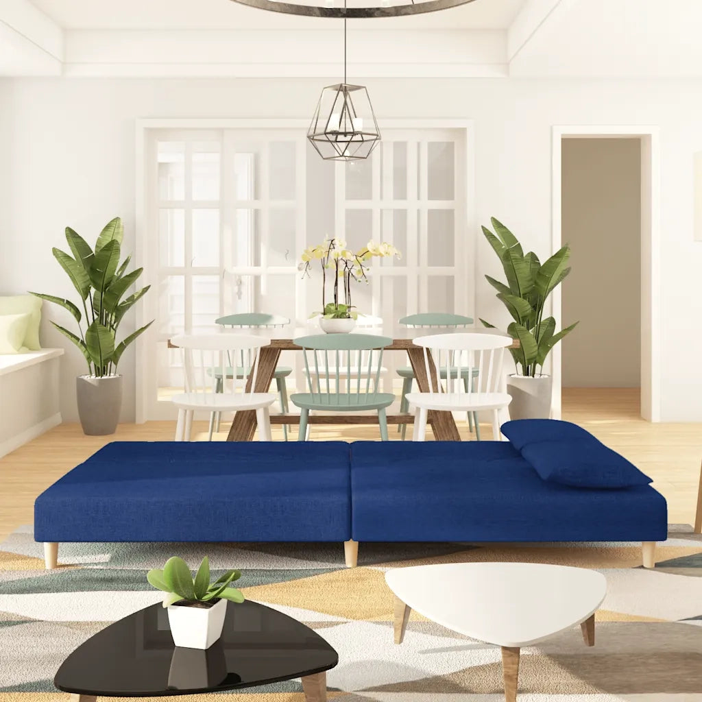 Divano Letto a 2 Posti con 2 Cuscini-Sofa Letto 2 Posti-Daybed Blu in Tessuto 397394
