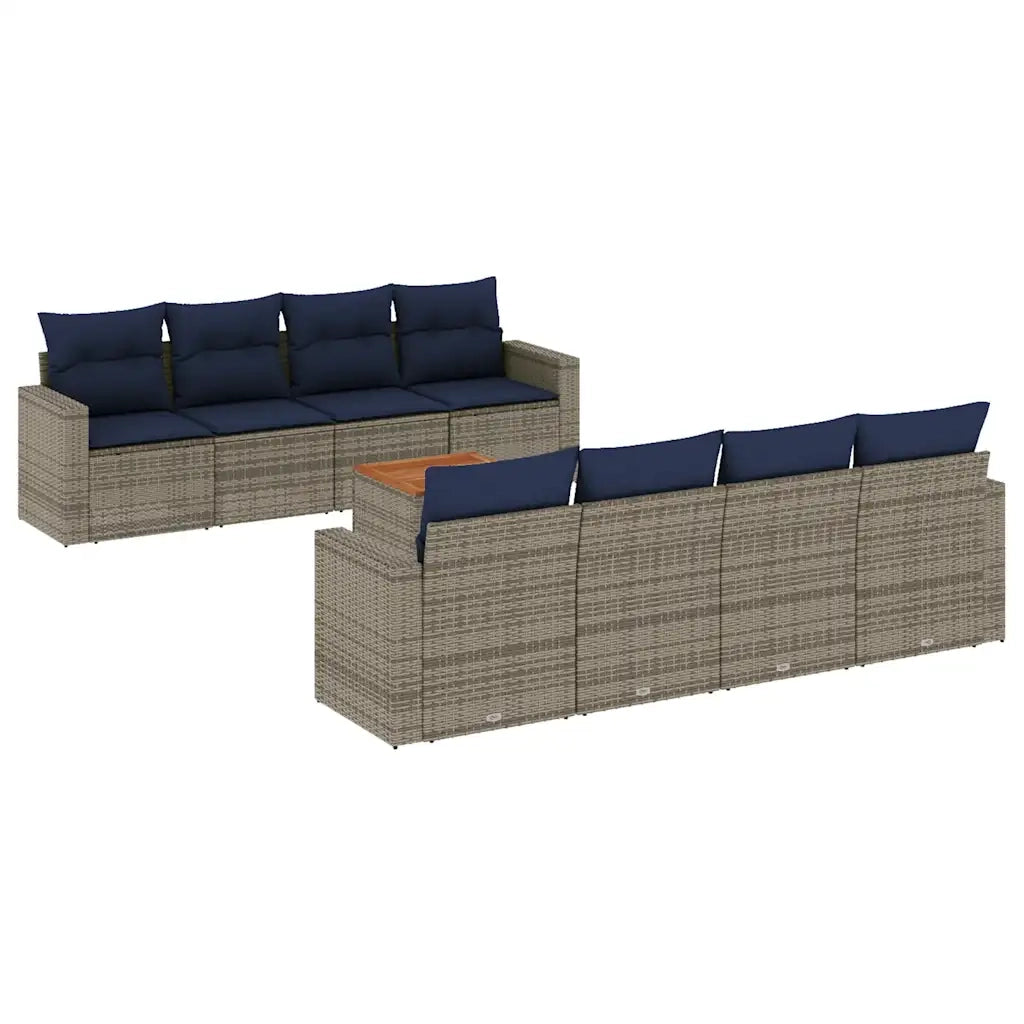Set Divani da Giardino 9 pz con Cuscini Grigio in Polyrattan 3256376
