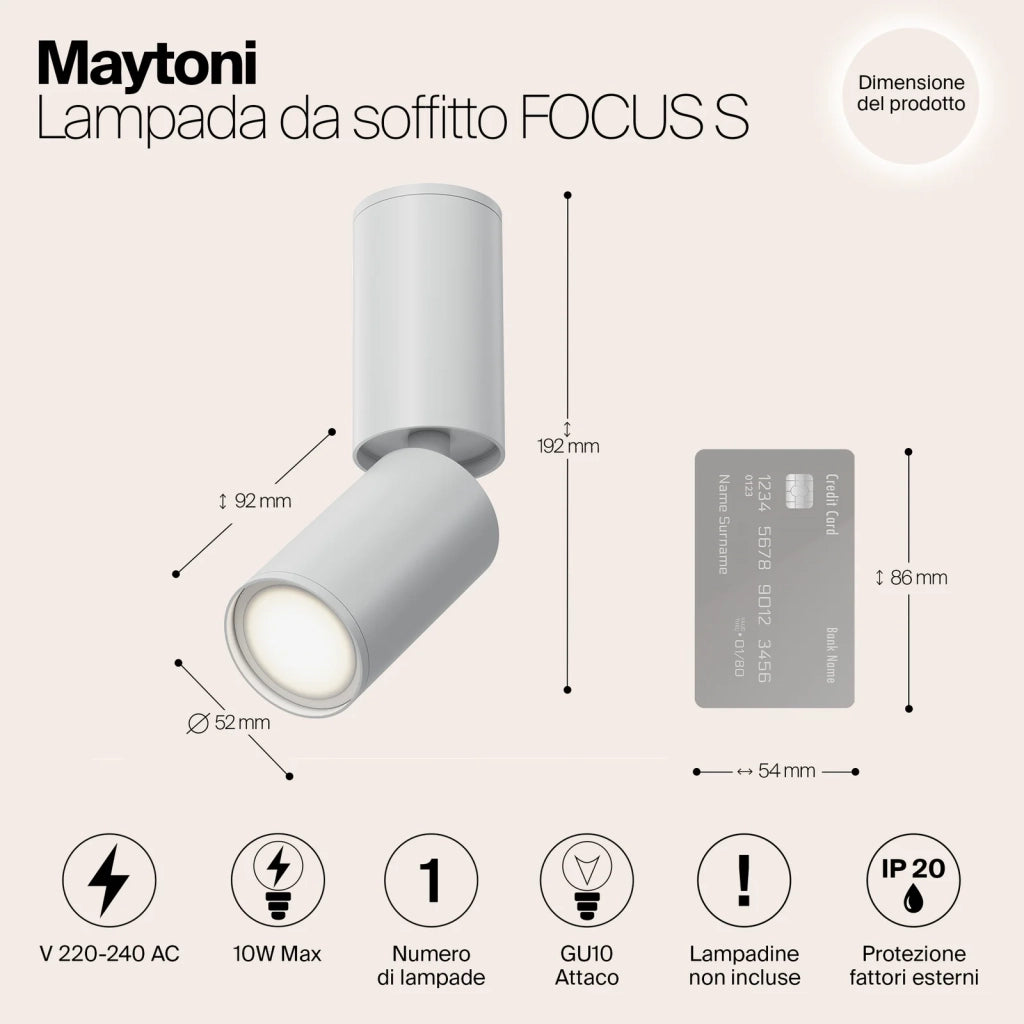 Maytoni Lampada da soffitto moderna FOCUS S 1 luce GU10 bianco metallo