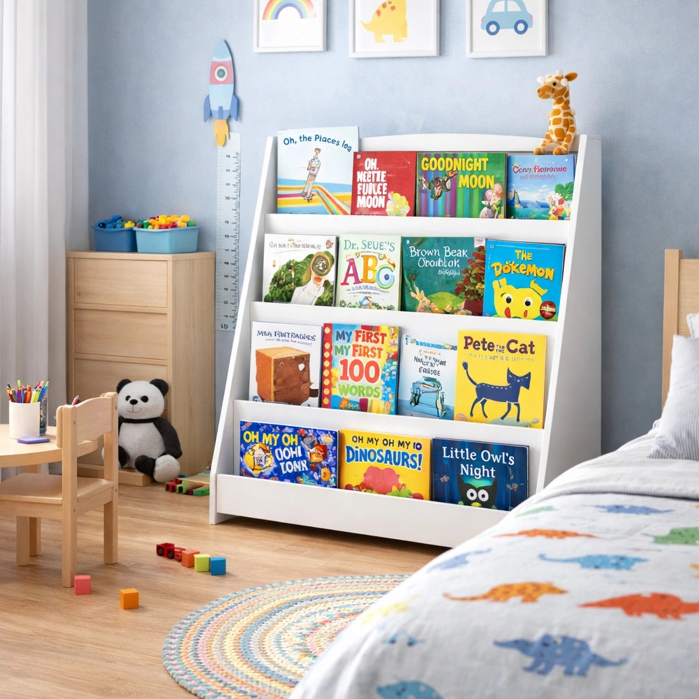 Libreria Montessoriana per Bambini 80x30x88 cm Scaffale in Legno Bianco