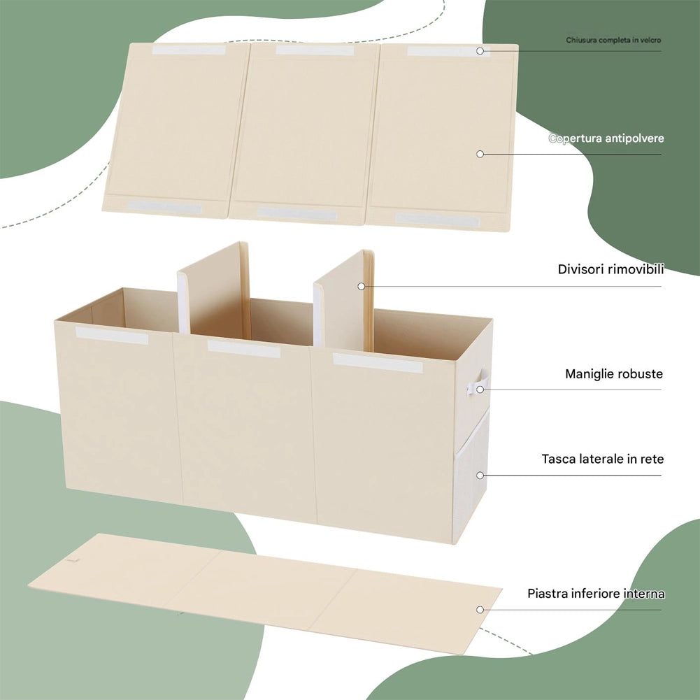 Contenitore Box 3 Scomparti Beige Scatola Cesta Giocattoli Organizer Multiuso