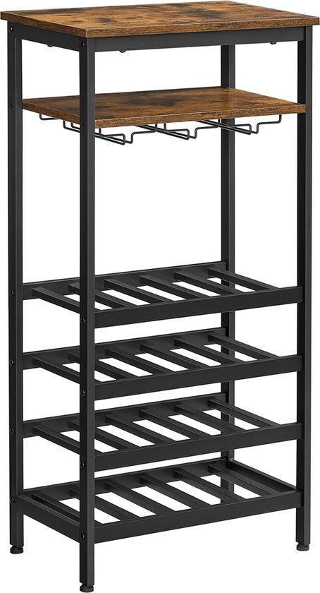 Bull Wijnrek met vetrino - flessenrek per 20 flessini - industriale per cantina, cucina - 50 x 32 x 100 cm, vintage marrone-nero