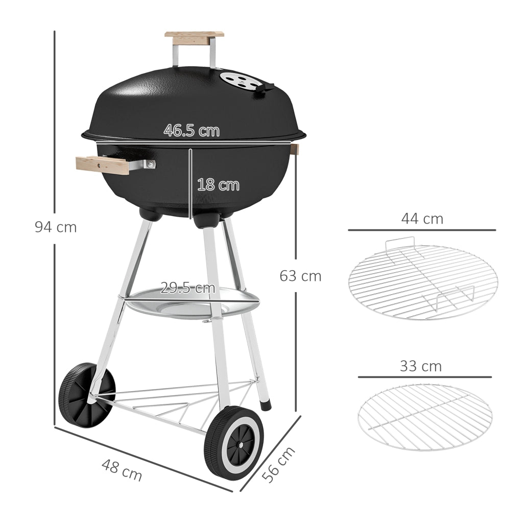 Barbecue a Carbonella ¨C Xylo ¨C Griglia Acciaio con Coperchio e Ruote, Nero