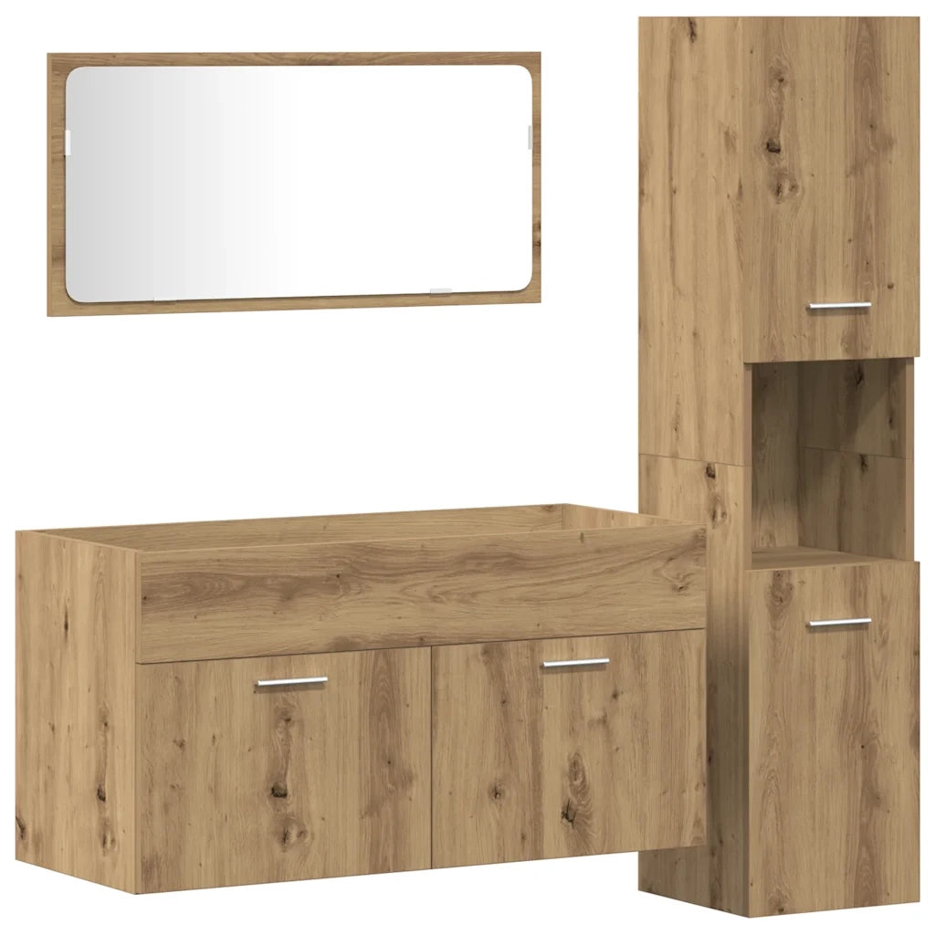 Set Mobili da Bagno 3 pz Rovere Artigianale Legno Multistrato 3328592