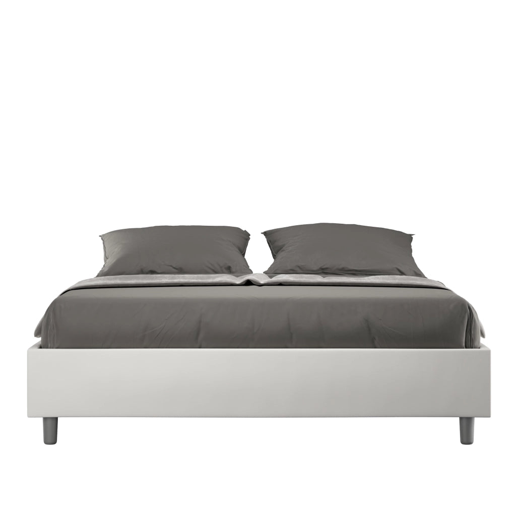 BS COM Letto matrimoniale francese contenitore imbottito 140x200 similpelle bianco