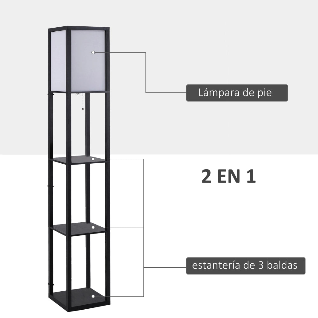 Lampada da Terra con Scaffale ¨C zephmum ¨C Legno, Nero