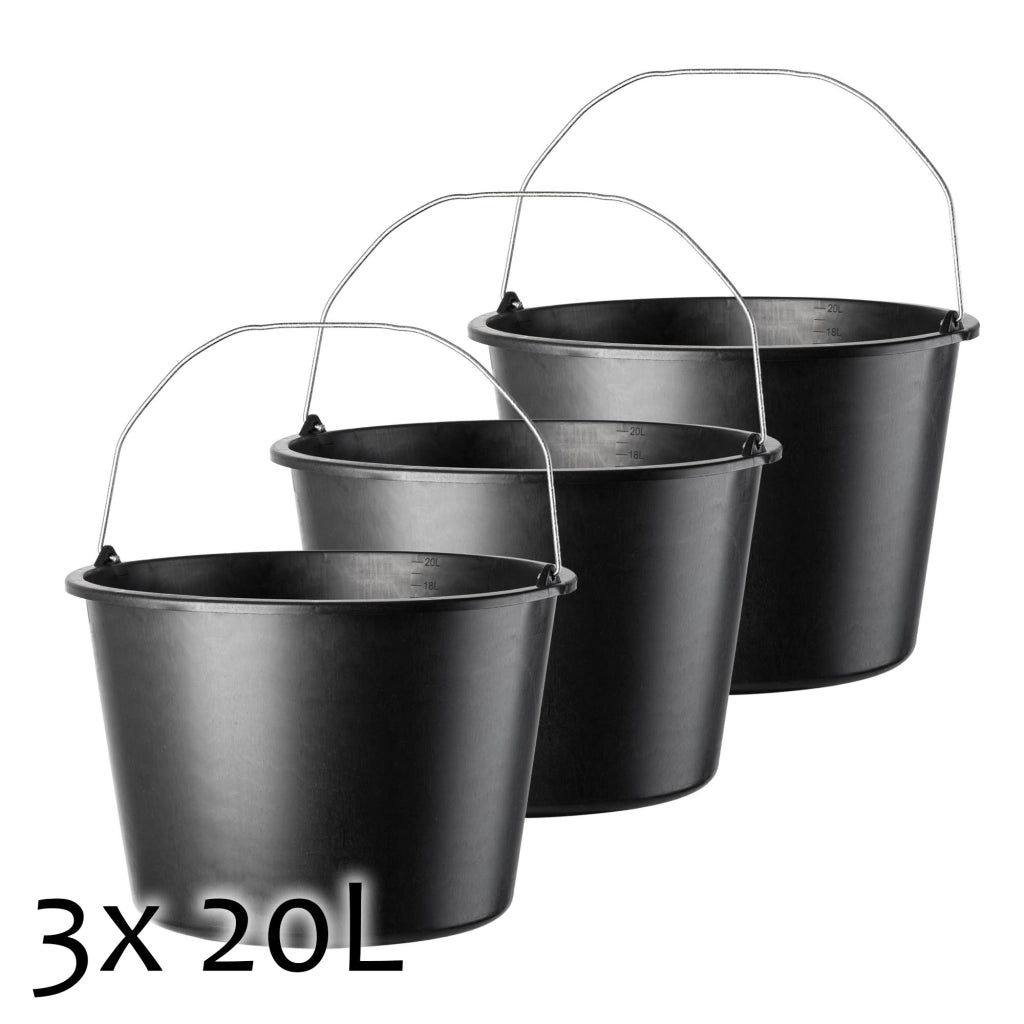 Secchio da costruzione KADAX 20 litri, secchi in plastica resistenti per uso domestico e giardinaggio, confezione da 3 pezzi.