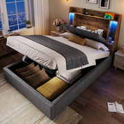 Letto Imbottito con LED e Contenitore ¨C MINIMAL ¨C Grigio, 90x200 cm