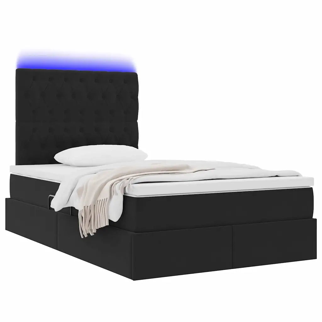 Letto con contenitore e LED con led Nero 120 x 200 cm Velluto