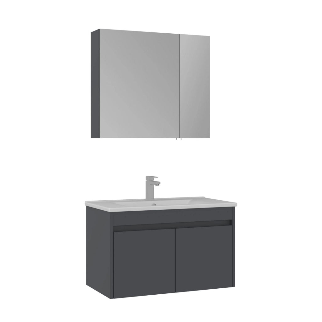 Set mobile lavabo con specchio (2 pezzi) "Side 85 v2" - 85 x 45 x 52 cm - Antracite opaco