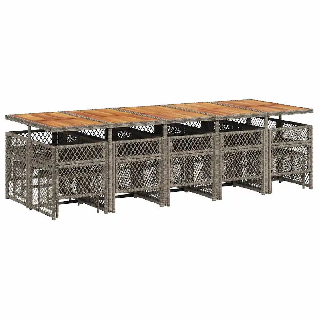Set da Pranzo da Giardino 15 pz con Cuscini Grigio Polyrattan 3210818