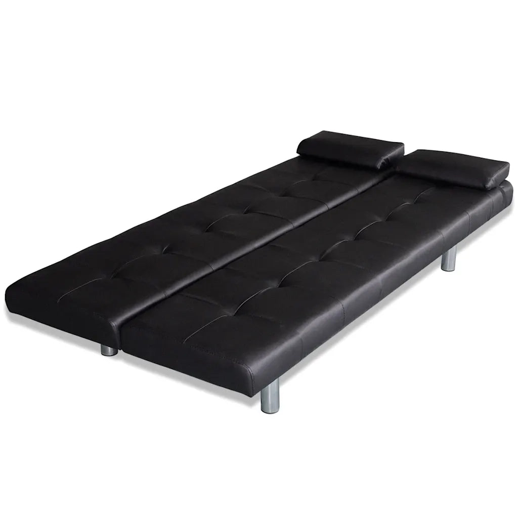 Divano Letto con 2 Cuscini-Sofa Letto-Daybed in Similpelle Regolabile Nero