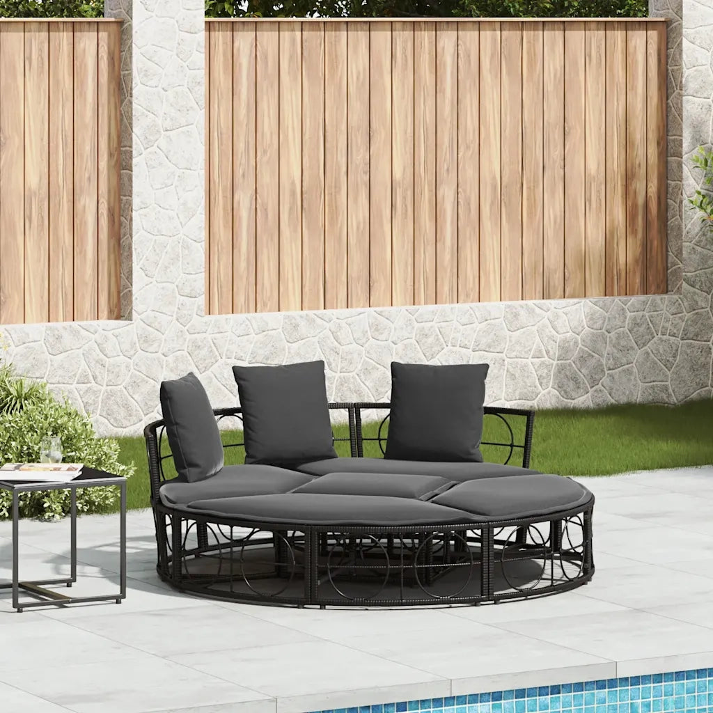 Lettino Prendisole | Sdraio da giardino | Lettino da sole Esterno senza Tetto Nero in Polyrattan