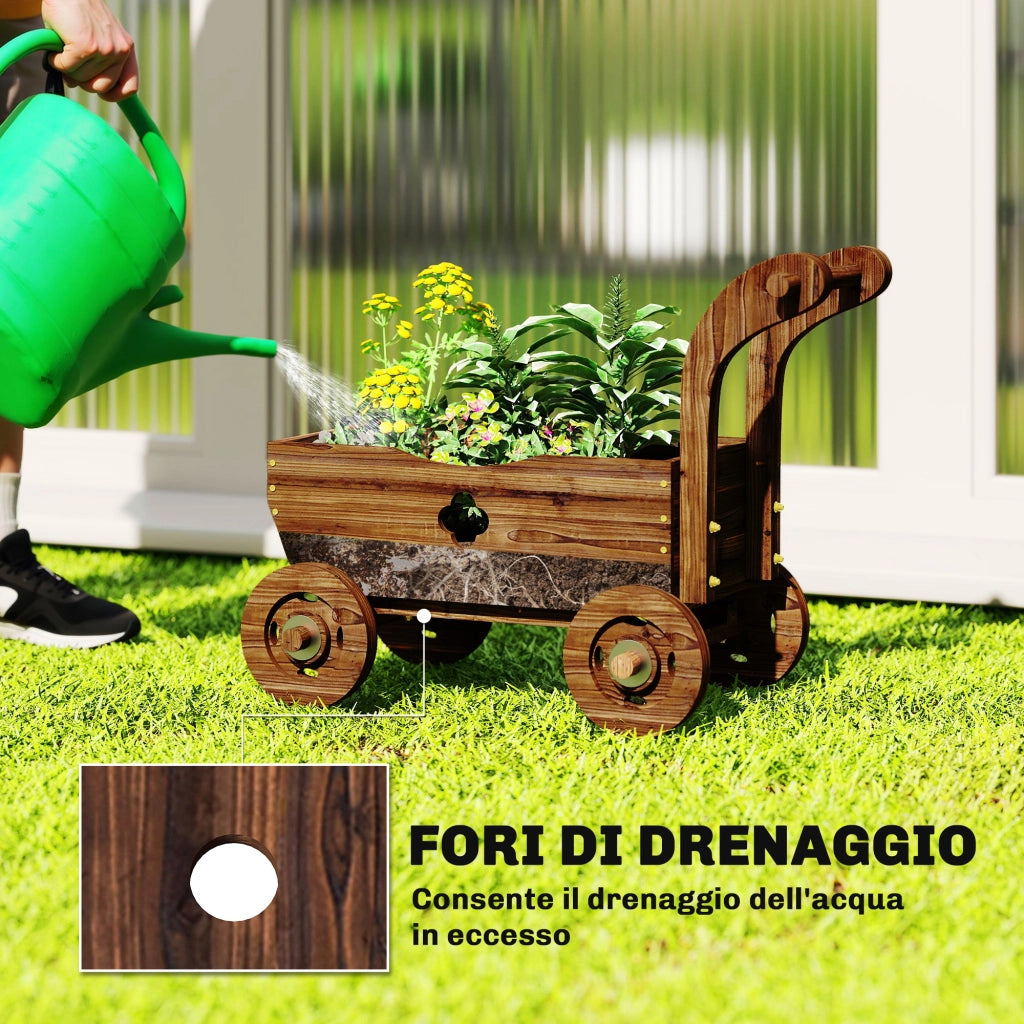 Fioriera Carretto Legno ¨C Xylo ¨C 4 Ruote 68x38x52cm Marrone