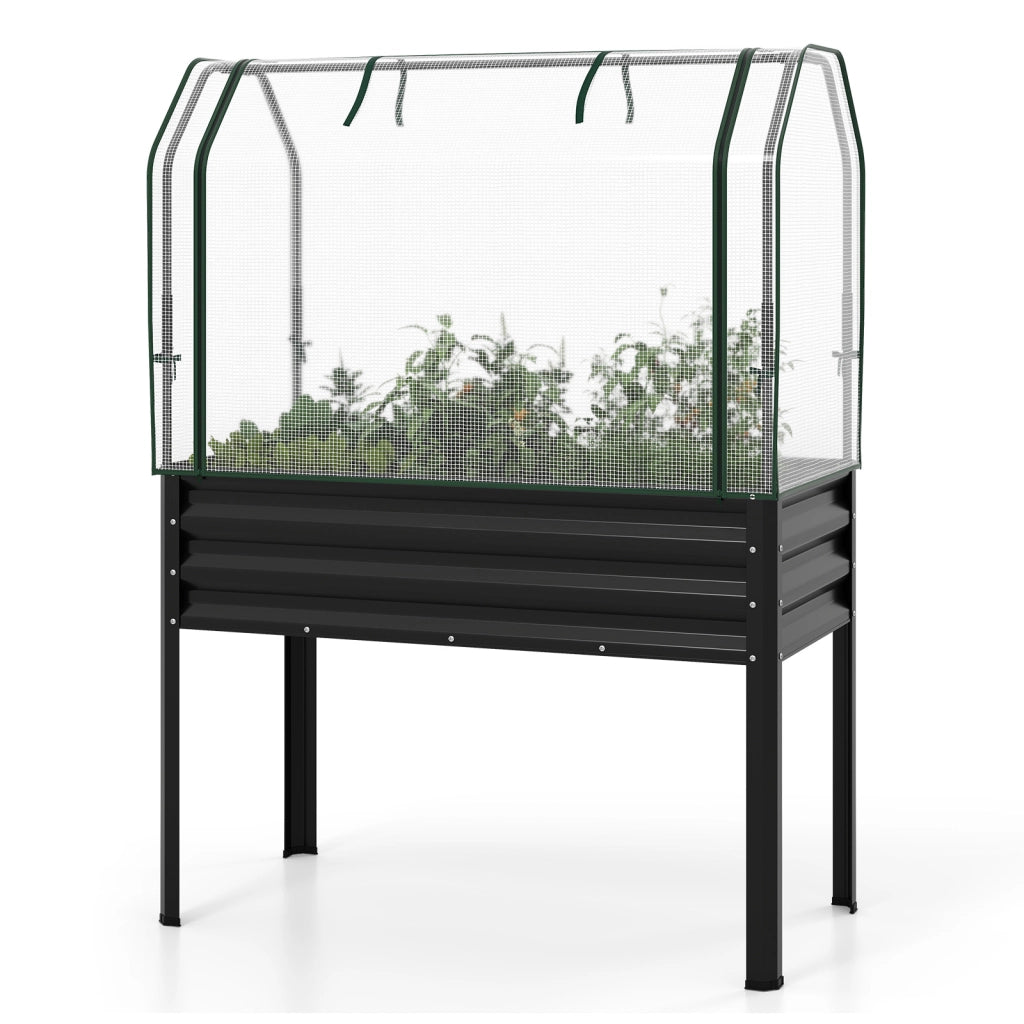 Orto rialzato in metallo da esterno porta avvolgibile con cerniera, Fioriera rialzata con copertura in PE altezza ergonomica Nero