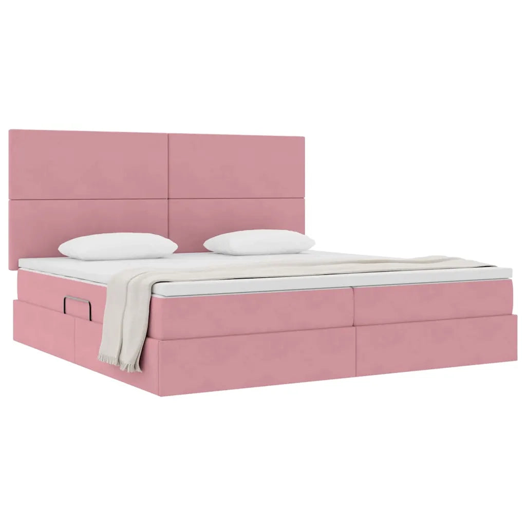 Letto con contenitore e materasso Rosa 200 x 200 cm Velluto 3371996