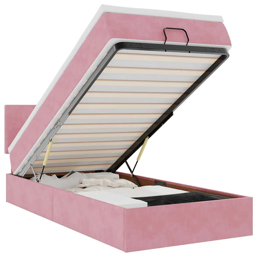 Pouf Letto con Materasso e LED Rosa 80x200cm in Velluto 3312517