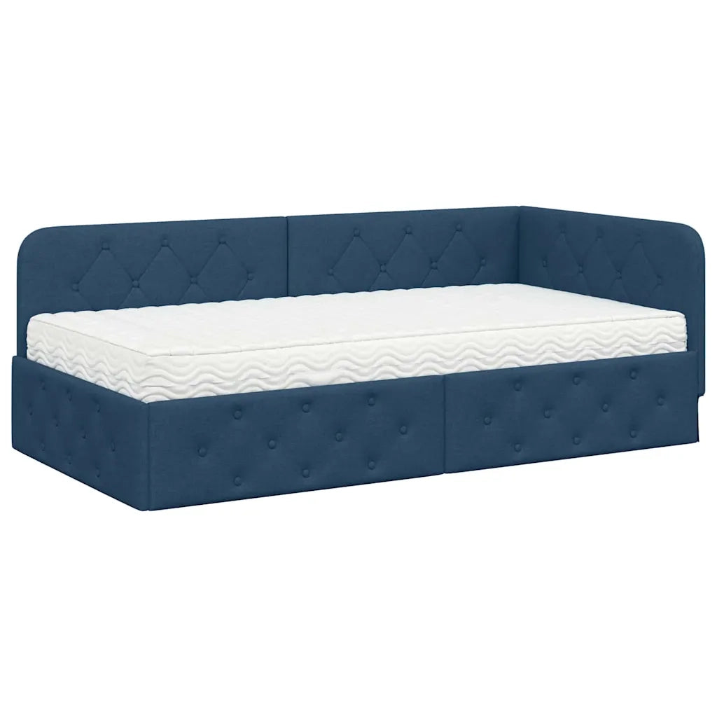 Cornice del letto ad angolo Blu 90 x 190 cm Tessuto