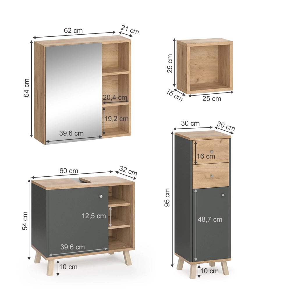 Vicco Set mobili bagno Antracite 4 parti