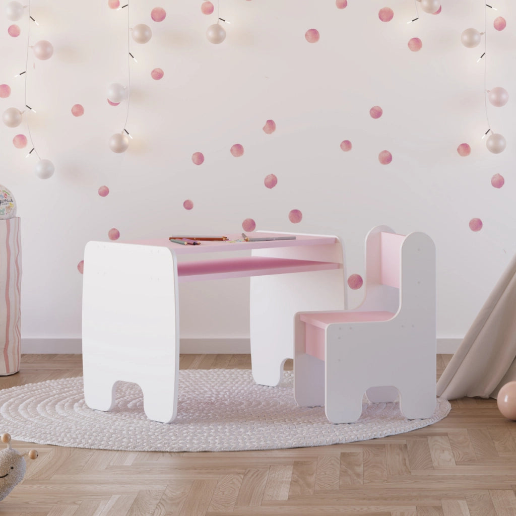 Set bambini TIMI tavolino e seggiolina bianco/rosa