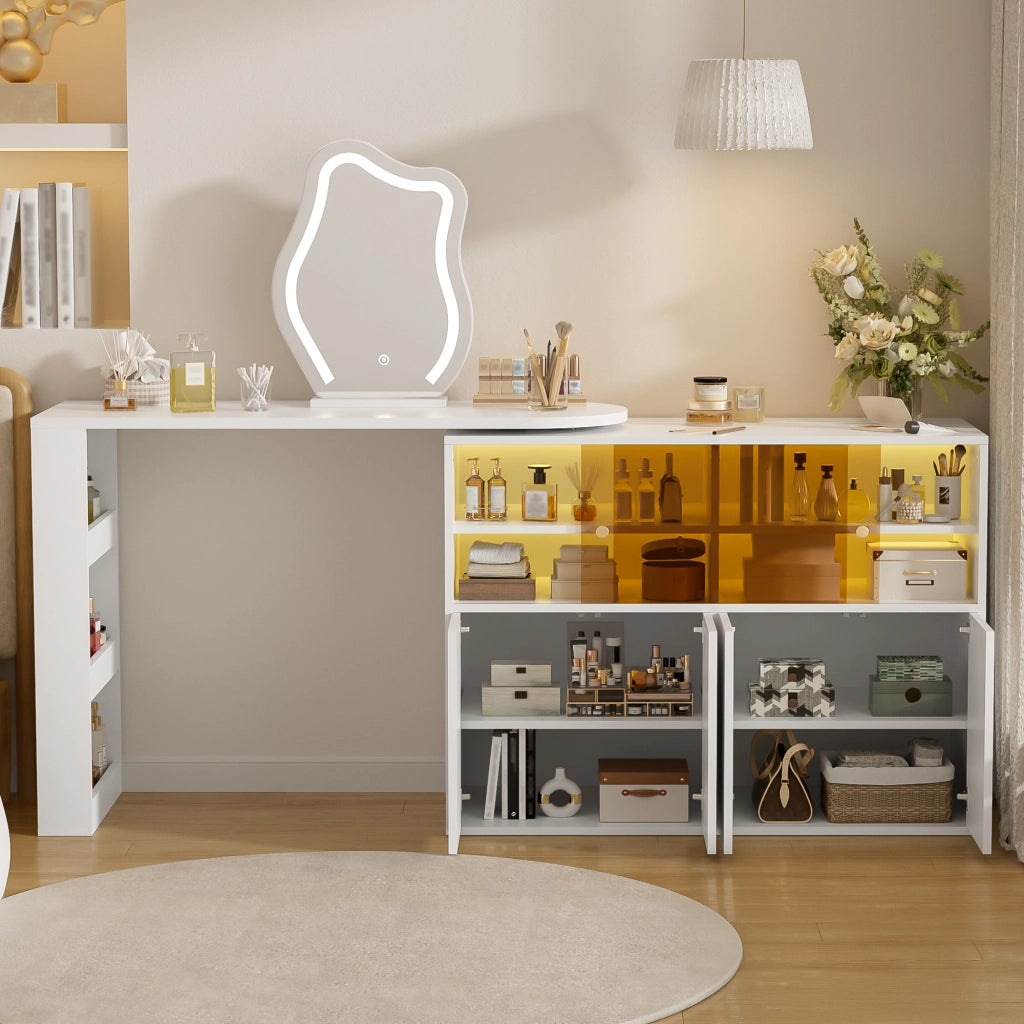 TOELETTO Girevole con specchio LED 177x40x131,5 cm Bianco