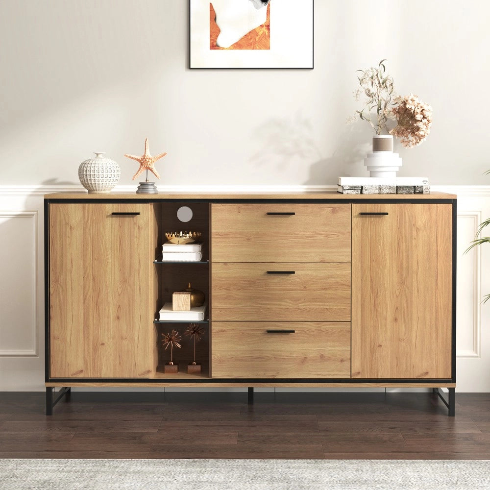 Credenza 3 Cassetti con Ripiani ¨C MINIMAL ¨C Nero e Legno, Design Moderno
