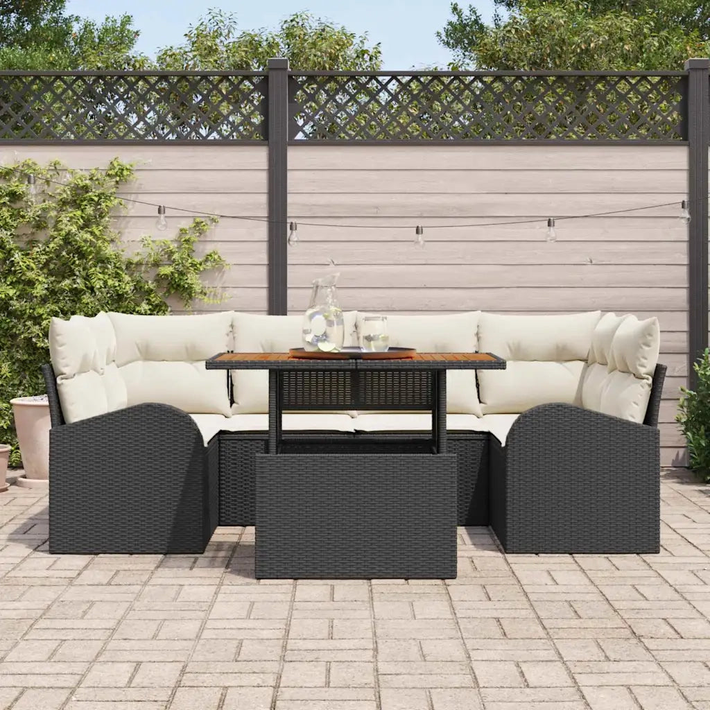 Set Divano da Giardino con cuscino 7 pcs Nero e crema 3349536