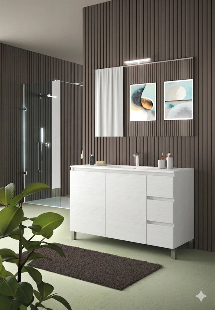 Mobile da Bagno a Terra con Lavabo 100 cm e Specchio Bali Light 2+3 Bianco Frassino