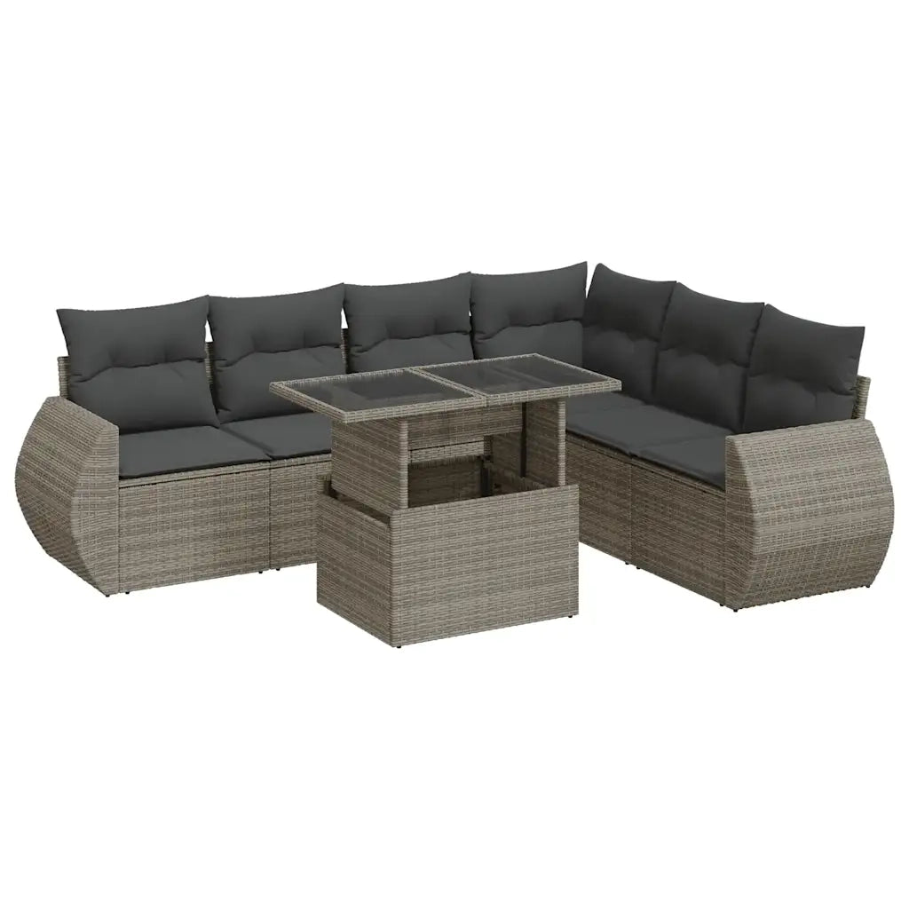 Set Divani da Giardino 7 pz con Cuscini Grigio in Polyrattan 3326651