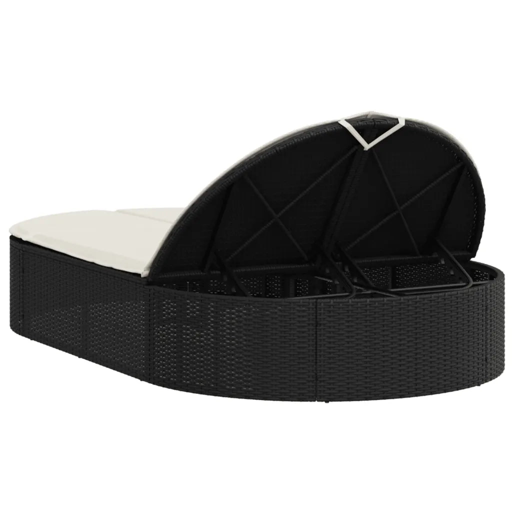 Lettino Prendisole Doppio con Cuscini Nero in Polyrattan 368646