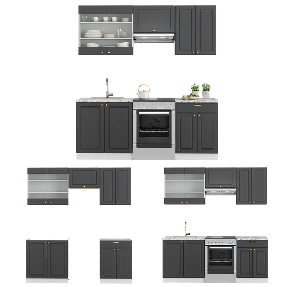 Cucina componibile Fame-Line Antracite-oro/Bianco 200 cm, PL Marmo Vicco