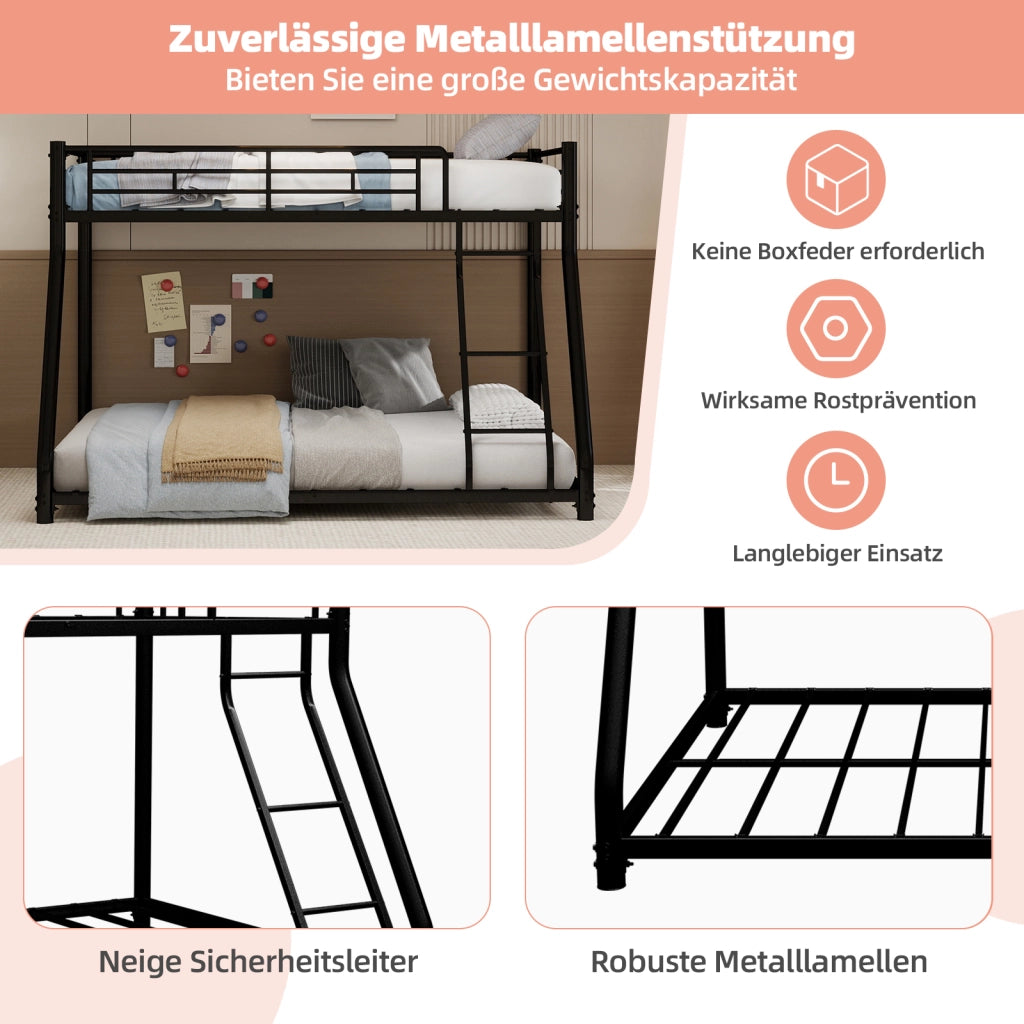 Letto a castello twin over full in ferro nero 105x200 cm