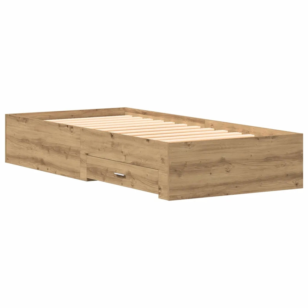 Letto singolo | Letto per adulti | Struttura del letto con cassetto Rovere artigianale 90 x 200 cm