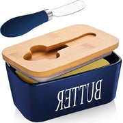 Vasetto ceramico per burro con coperchio e lama - Facile da distribuire - Blu