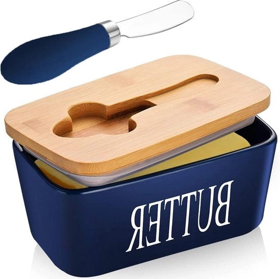Vasetto ceramico per burro con coperchio e lama - Facile da distribuire - Blu