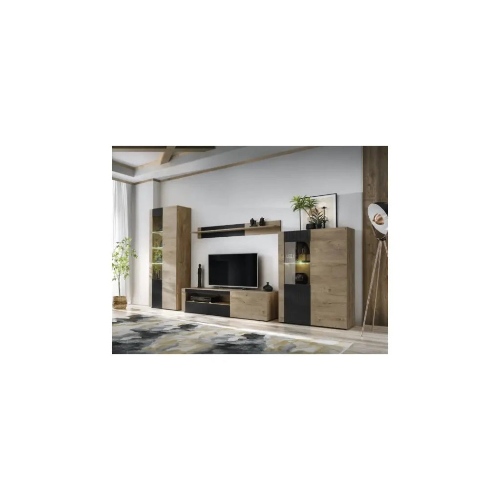 Vetrina DOUM – Rovere chiaro e nero – L70 x H192 x P40 cm
