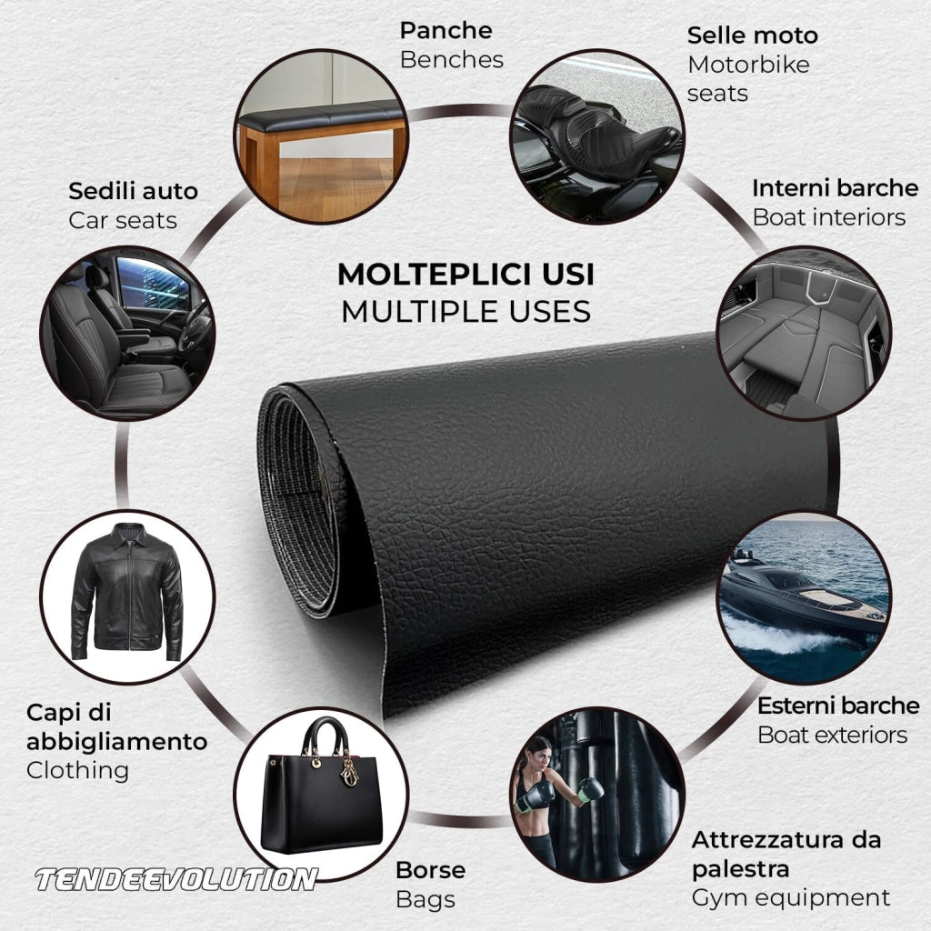 Ecopelle "Martellato" - Colore Nera - Elastica, Resistente, 100% Impermeabile - Ideale per Auto, Moto, Arredamento - Vendita al Mezzo Metro
